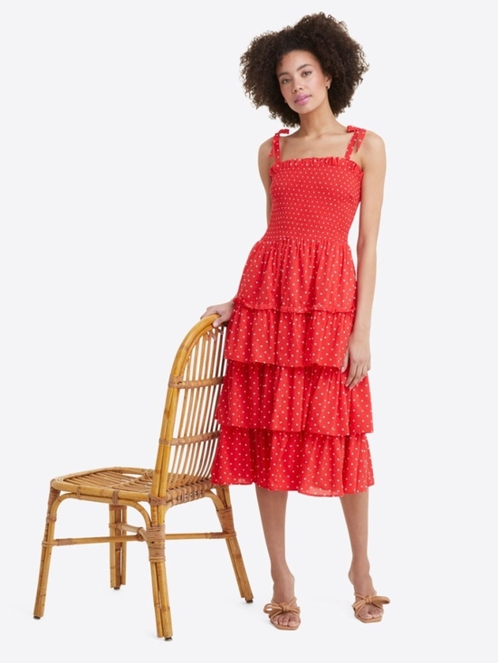Draper James Dresses & Skirts - Draper James Red Polka Dot Tiered Midi Dress